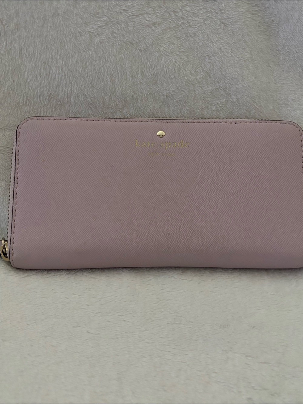 kate spade Lilac Zip-Around Saffiano Wallet with Gold Logo